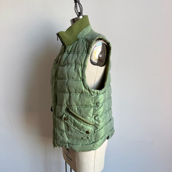 Vintage Y2K 2Bizzy Metallic Green Reversible Utility Zip Puffer Vest - Picture 4 of 13
